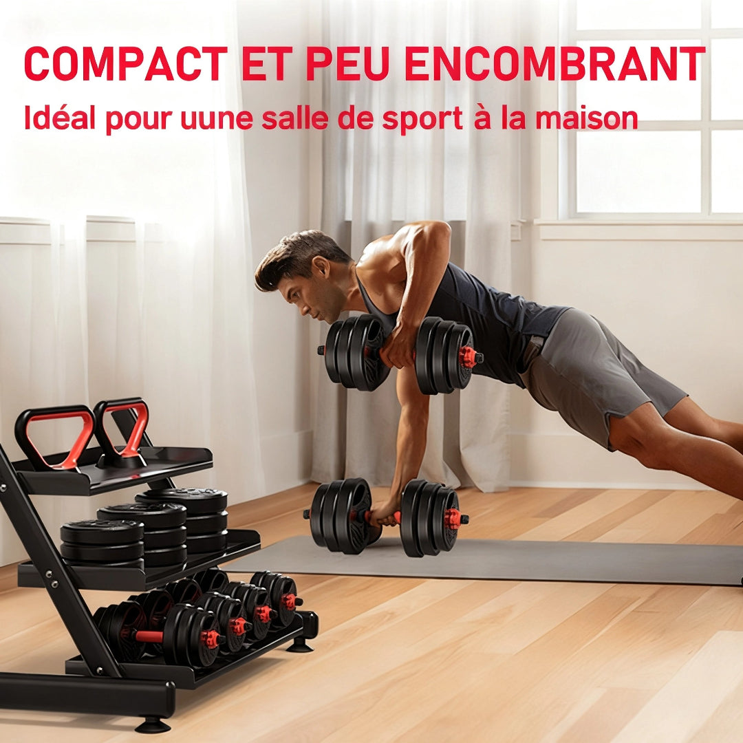 Kit haltères ajustables 20kg 4-en-1