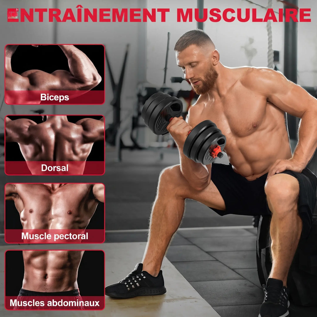 Kit haltères ajustables 20kg 4-en-1