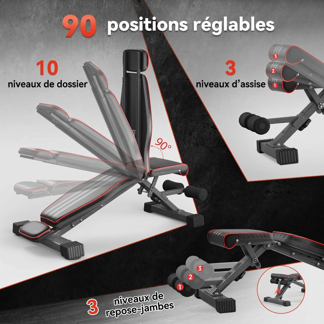 Banc de musculation pliable 5-en-1 avec extension jambes